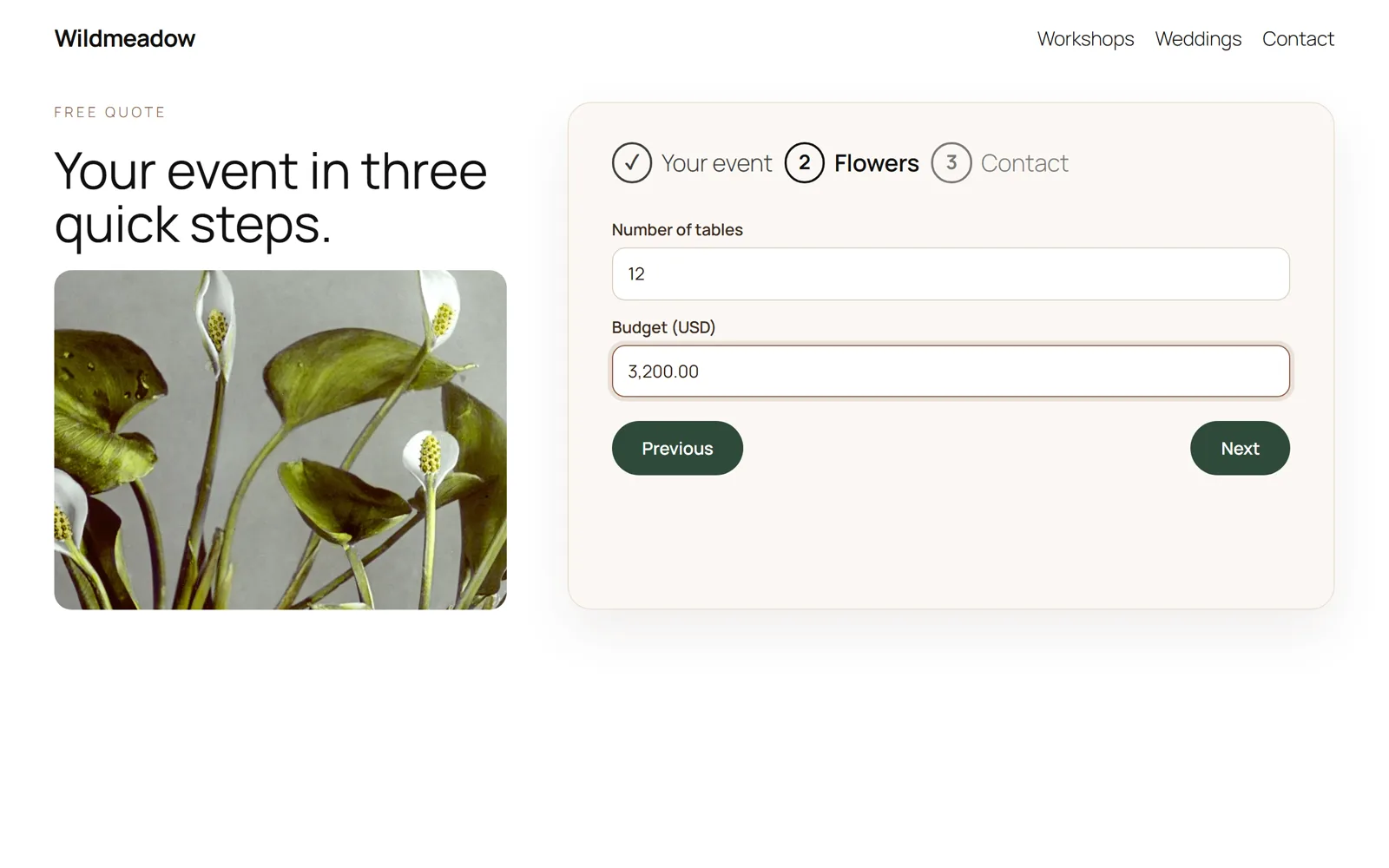 A multi-step Contact Form 7 form with its progress list